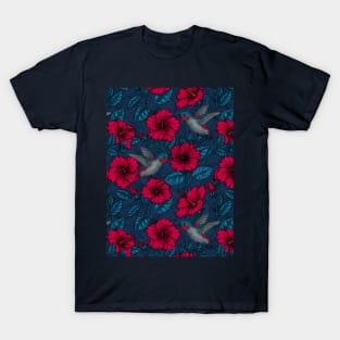 Night tropical garden in blue and red T-Shirt